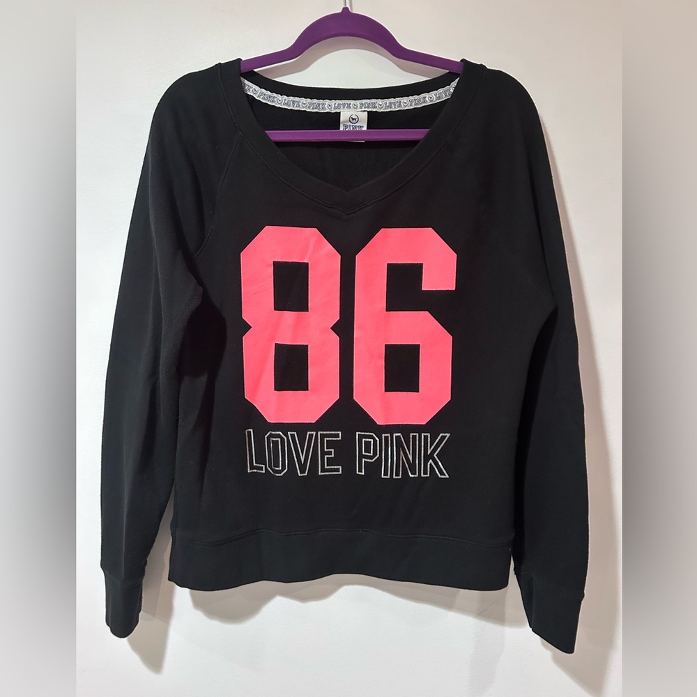 Victoria's Secret Black and Pink Graphic Hoodie